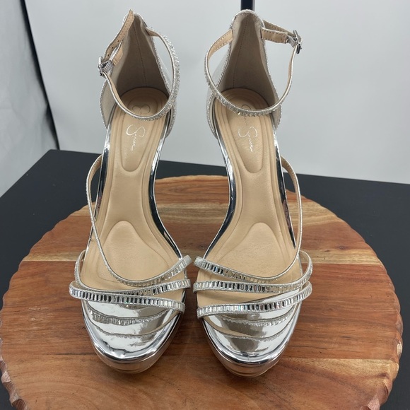 JESSICA SIMPSON Womens Silver 1" Platform Embla Toe Stiletto Heeled Sandal 9.5 M - Picture 3 of 10